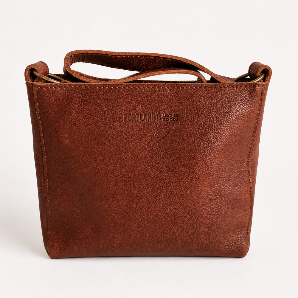 Portland Leather Goods Cognac Pebbled Leather Handmade Shoulder Bag Tote